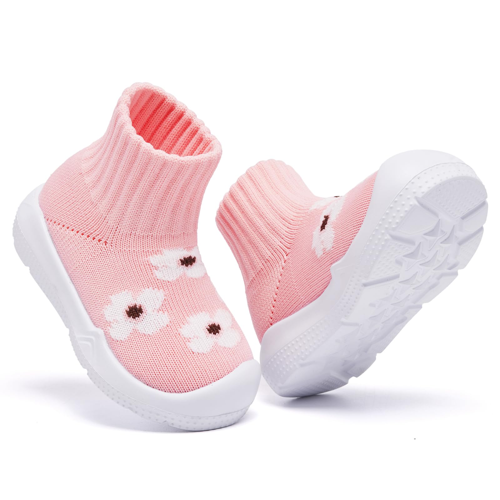 MORENDL Toddler Sock Shoes Baby Walking Shoes Infant Slippers Boys & Girls Non-Slip Sneakers Pink Flower