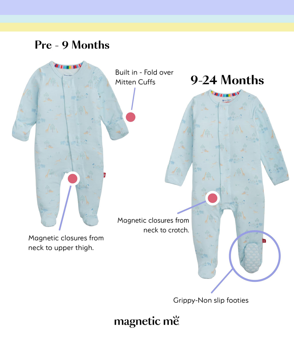 Magnetic Me Boys Modal Magnetic Baby Footie Pajamas | Silky Soft Modal Fabric | Serene Safari Blue | 3-6 Months