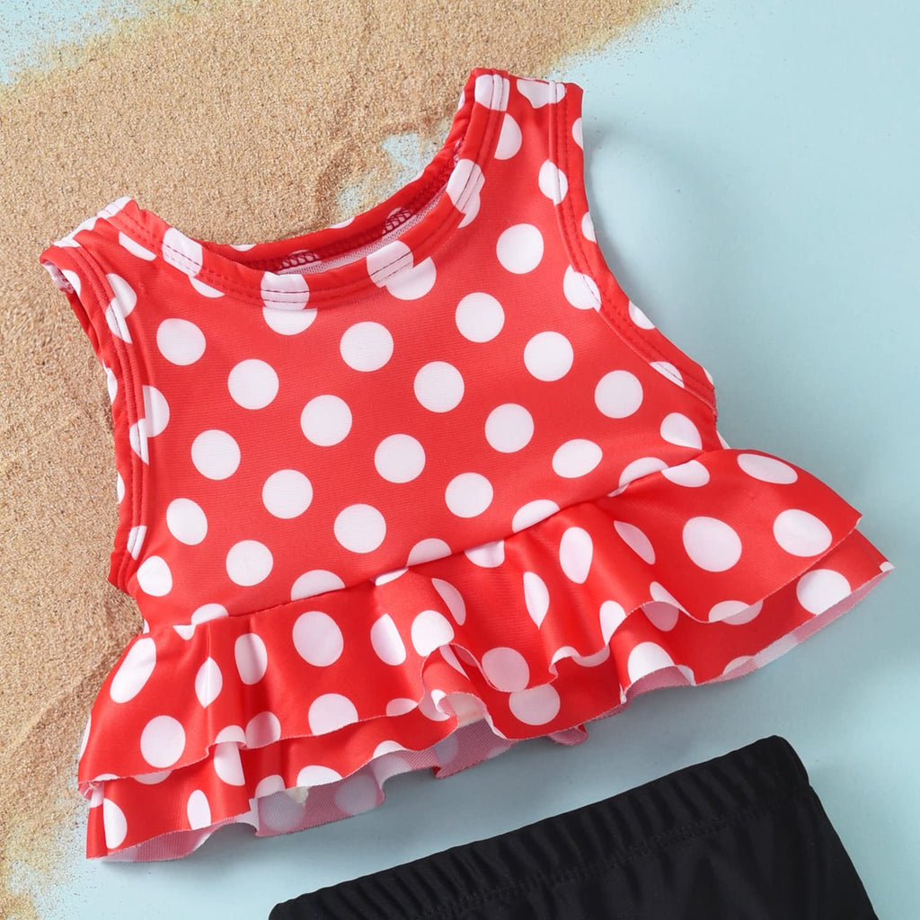 Toddler Little Girls Swimsuit Two Piece Mouse Ruffle Bathing Suit Bikini Tops Bottoms Swimming Suit Swimwear Beach Wear Polka Dot 2T - 3T
