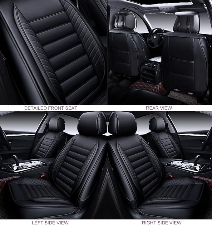 OASIS AUTO Car Seat Covers Premium Waterproof Faux Leather Cushion Universal Accessories Fit SUV Truck Sedan Automotive Vehicle Auto Interior Protector Front Pair (OS-001 Black)