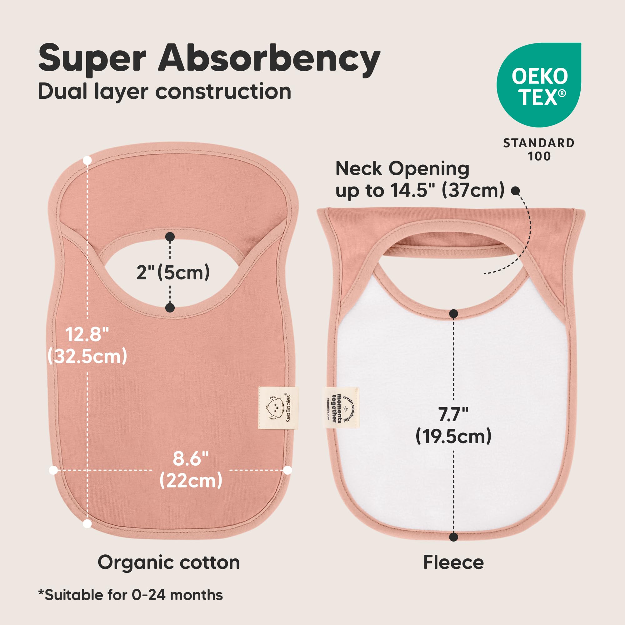 KeaBabies 8-Pack Bibs for Baby Girls, Boys Pullover Baby Bibs 6-36M (Mauve)