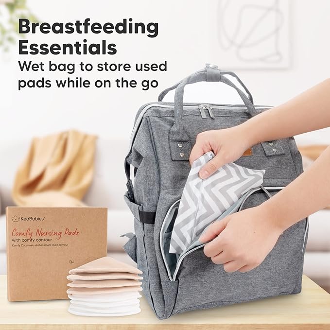 Organic Nursing Pads - 8 Washable Viscose Derived from Bamboo Breastfeeding Pads, Wash Bag, Reusable Breast Pads for Breastfeeding, Nipple Pads for Breastfeeding Essentials(Bare Beige, M 3.9")