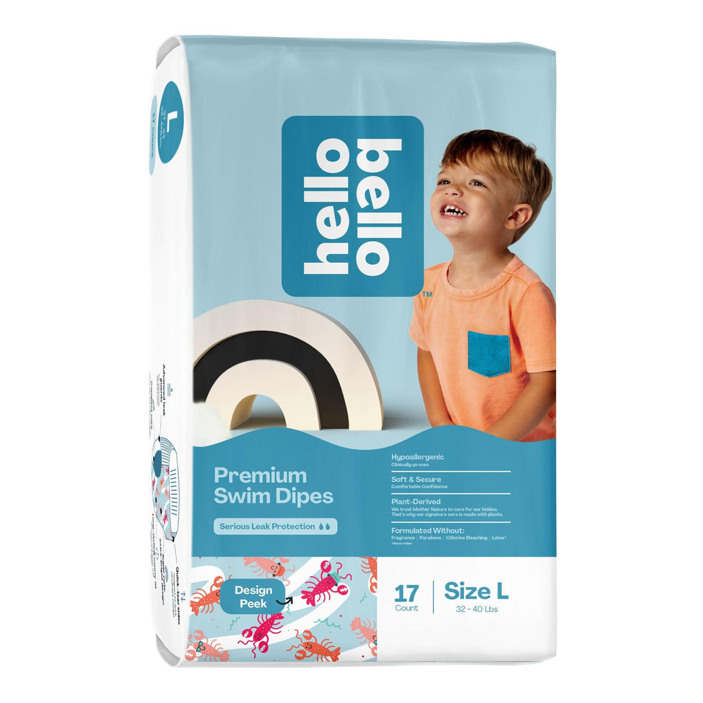 Hello Bello Premium Swim Diapers - Size L (32-40 lbs), Cute Extra-Bright Lobster Designs, 17 Count Jumbo Pack