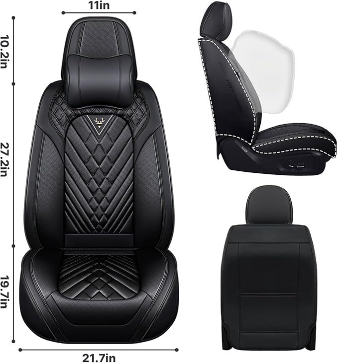 Car Seat Cover Full Set, Waterproof Leather Seat Cover,Front and Rear Auto Seat Cover, Car Seat Cushion, Full Coverage Car Seat Protector Universal Fit Most Cars (5 Seat-Headrest,Black)