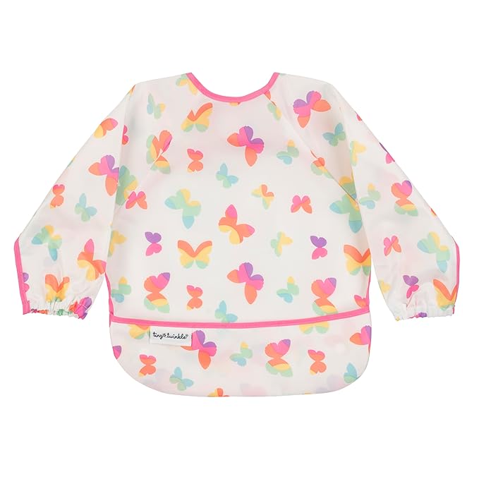 Tiny Twinkle Long Sleeve Bib for Babies & Toddlers – Waterproof Smock Bib for Eating – Machine Washable & Mess-Proof, Baby Feeding Essential & Shower Must-Have(Butterflies, 6–24M)