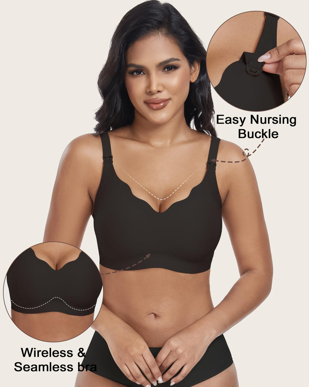 As Fairy Wireless Seamless Pumping Bra Hands Free Nursing Bra Wirefree Comfort Wearable Breast Pump Bras (Black M Plus)