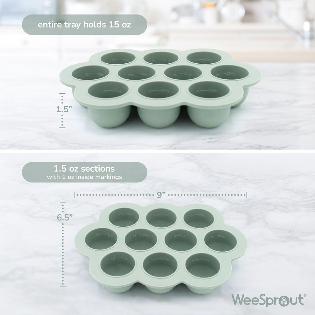 WeeSprout Silicone Freezer Tray with Clip on Lid Perfect Food Storage Container for Homemade Baby Food, Vegetable, Fruit Purees, and Breast Milk (Bright Blue, Ten 1.5 Ounce Sections)