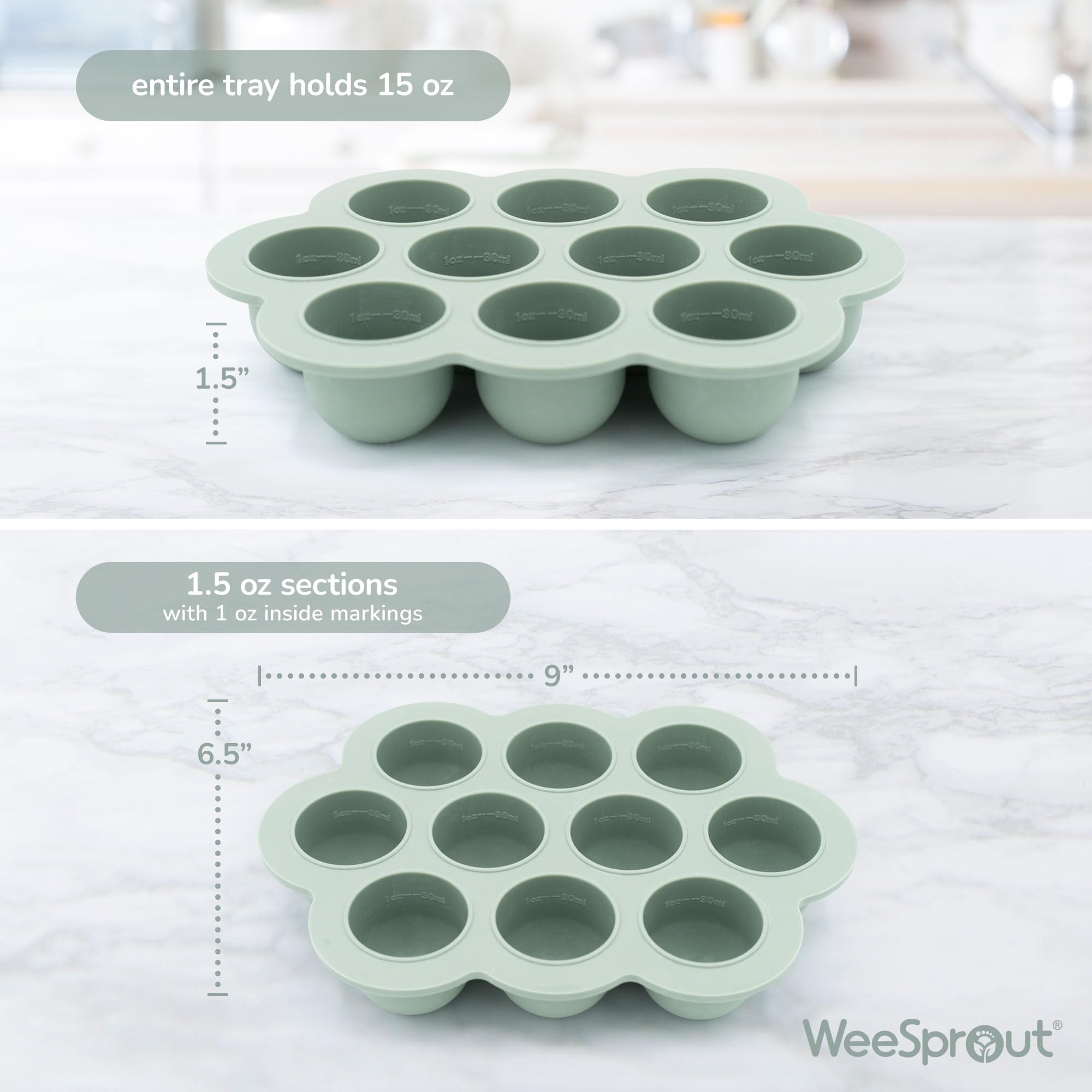 WeeSprout Silicone Freezer Tray with Clip on Lid Perfect Food Storage Container for Homemade Baby Food, Vegetable, Fruit Purees, and Breast Milk (Bright Blue, Ten 1.5 Ounce Sections)