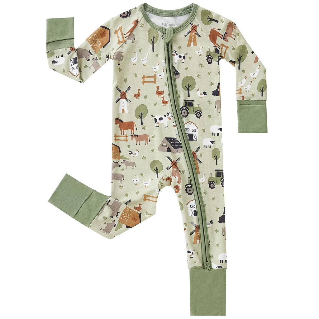 pureborn Baby Boy Sleeper Viscose from Bamboo Zipper Footies Farm 18-24M