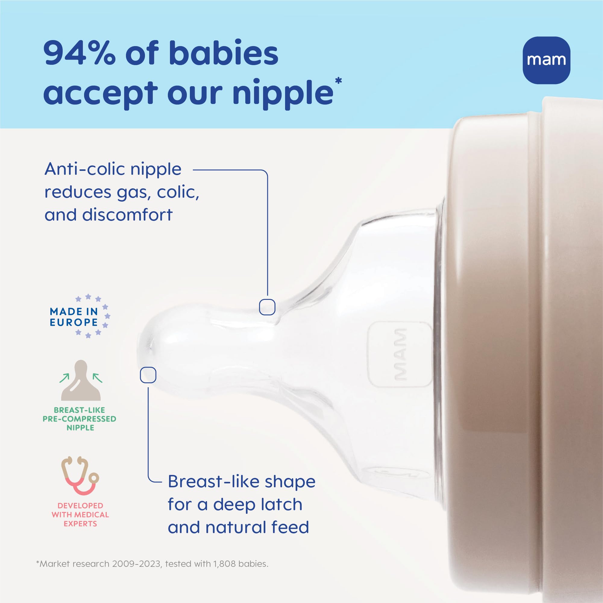 MAM 11oz Active Natural Flow Active Anti-Colic Baby Bottle, 4+ Mths, 4 Pack