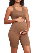Lataly Women's Maternity 2 Piece Outfit Set - Bra & Shorts for Pregnancy - Yoga workout Lounge Wear Sets