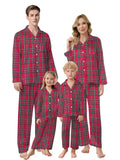 Family Pajamas Set, Kids Plaid Long Sleeve Lounge Set Button Down Pj Sets, Scottish Red, 13-14 Years = Tag 170