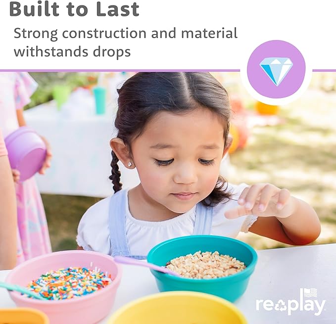 Re-Play 12 oz. Toddler Bowls Set of 4 - Kids Deep-Walled, Durable & Reusable Snack and Meal Bowls, Dishwasher & Microwave Safe, BPA-Free, Made in USA from Recycled Plastic, Christmas