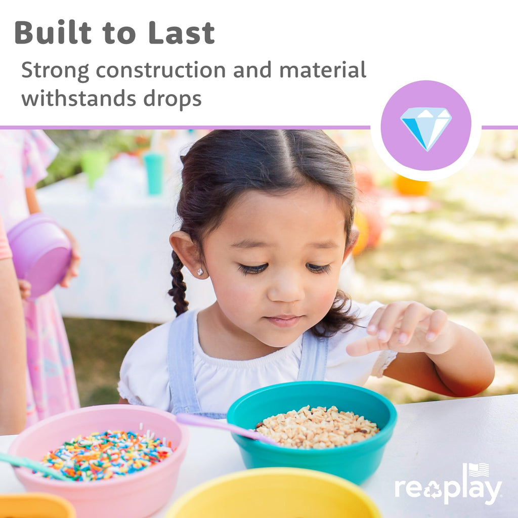 Re-Play Toddler Dinnerware Set - 3 Divided Plates, 3 Snack Bowls & 3 Fork and Spoon Sets - BPA-Free Kids Tableware - Dishwasher Safe - Made in USA from Recycled Materials, True Blue