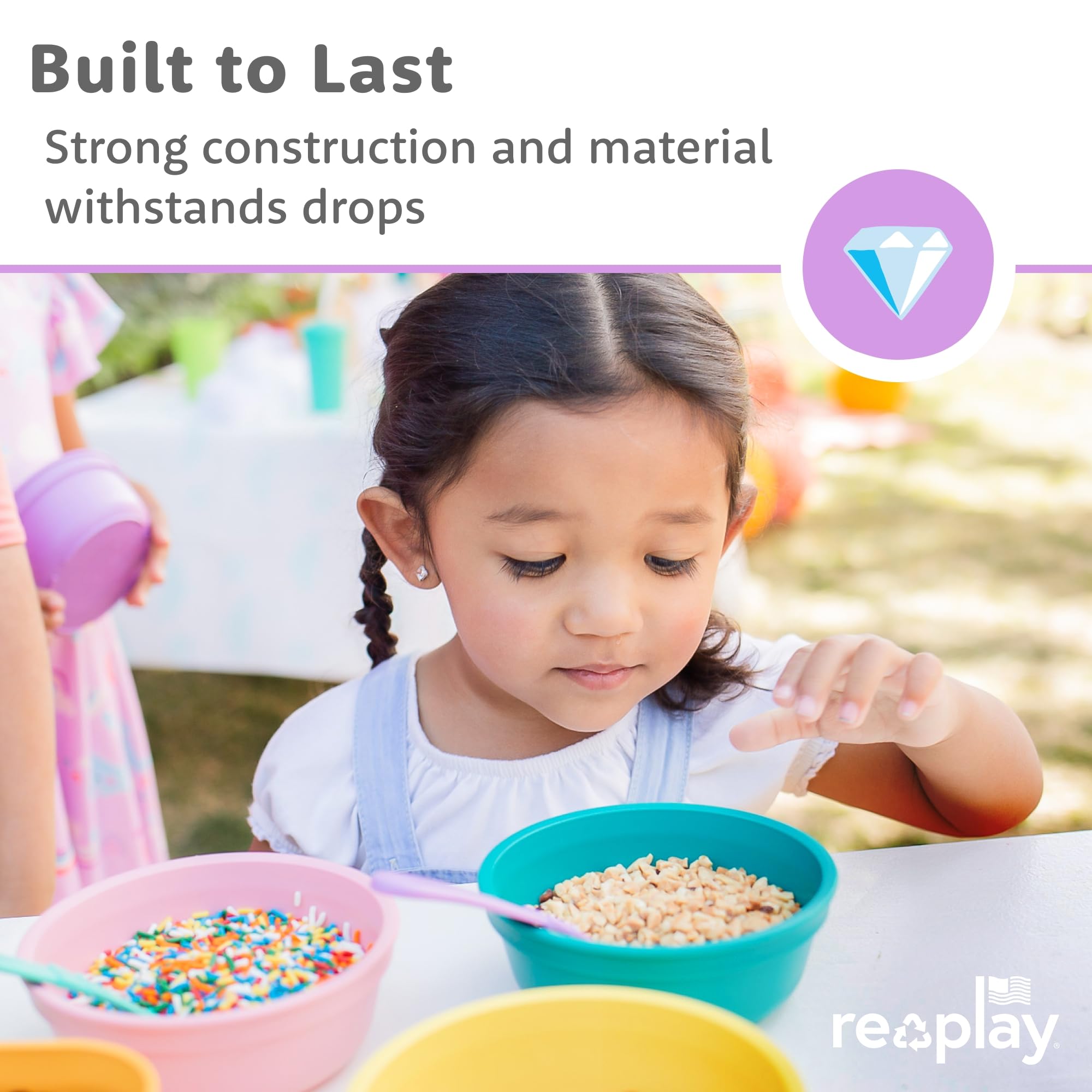Re-Play Toddler Dinnerware Set - 3 Divided Plates, 3 Snack Bowls & 3 Fork and Spoon Sets - BPA-Free Kids Tableware - Dishwasher Safe - Made in USA from Recycled Materials, True Blue