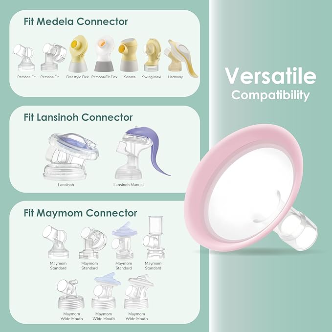 16mm Maymom MyFit Shields, Pano Series; Compatible with Medela Breast Pump- PersonalFit, Freestyle, Harmony, Maxi, Freestyle Flex Connector; Connect to Maymom Widemouth/Narrow Connector, 2pcs