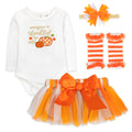 Baby Girl Thanksgiving Outfit 4-Piece Set – Bodysuit, Striped Pants, Tutu Skirt & Bow Headband – Infant Friendsgiving (9 months)