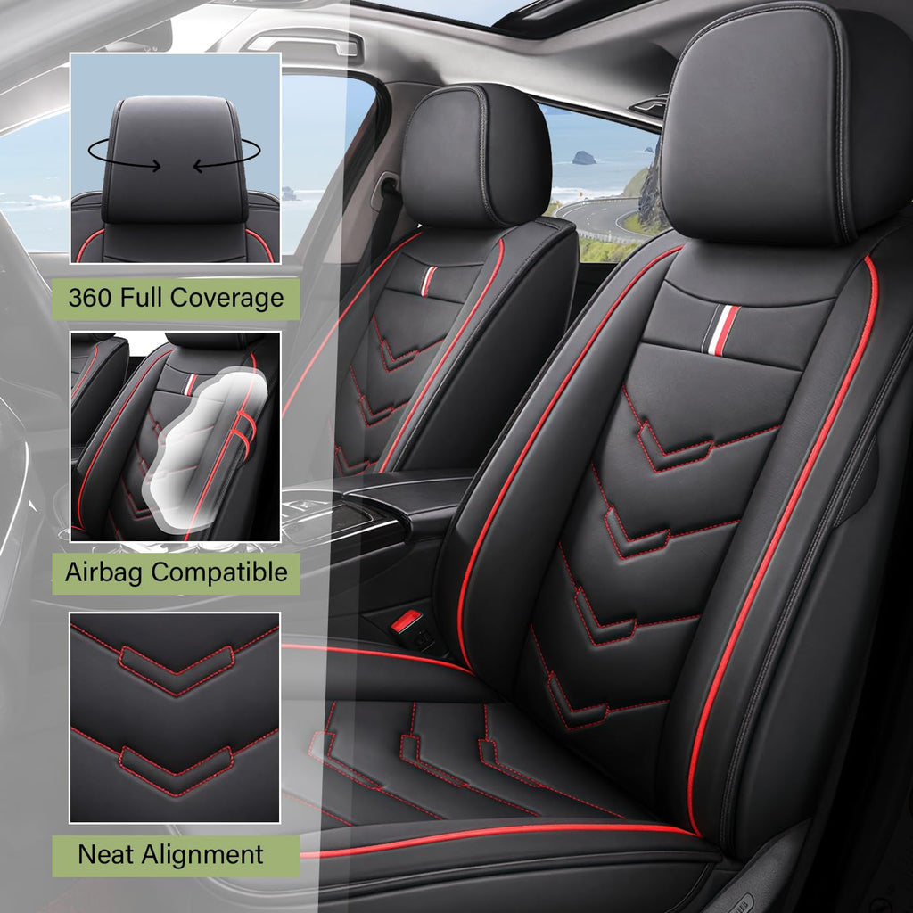 TENDER GLOW Leather Car Seat Covers Fit for LR LR4 2009-2016, 5 Seater Waterproof and Wear-Resistant Seat Cover Interior Accessories(Full Set,Black&Red)