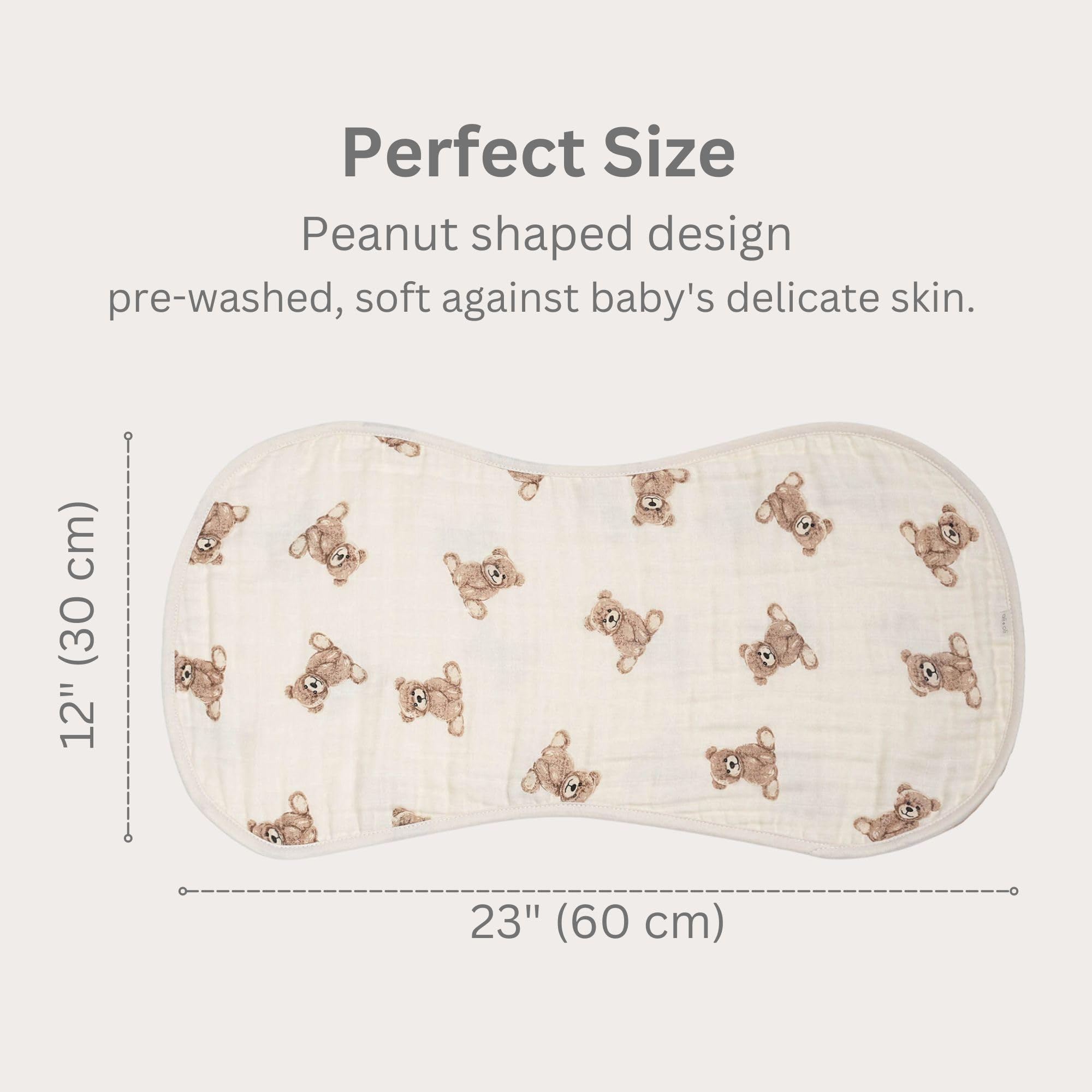 Ali+Oli Muslin Burp Cloths for Baby, 2 Pack, Soft Absorbent Burp Rags (Teddy-Taupe)