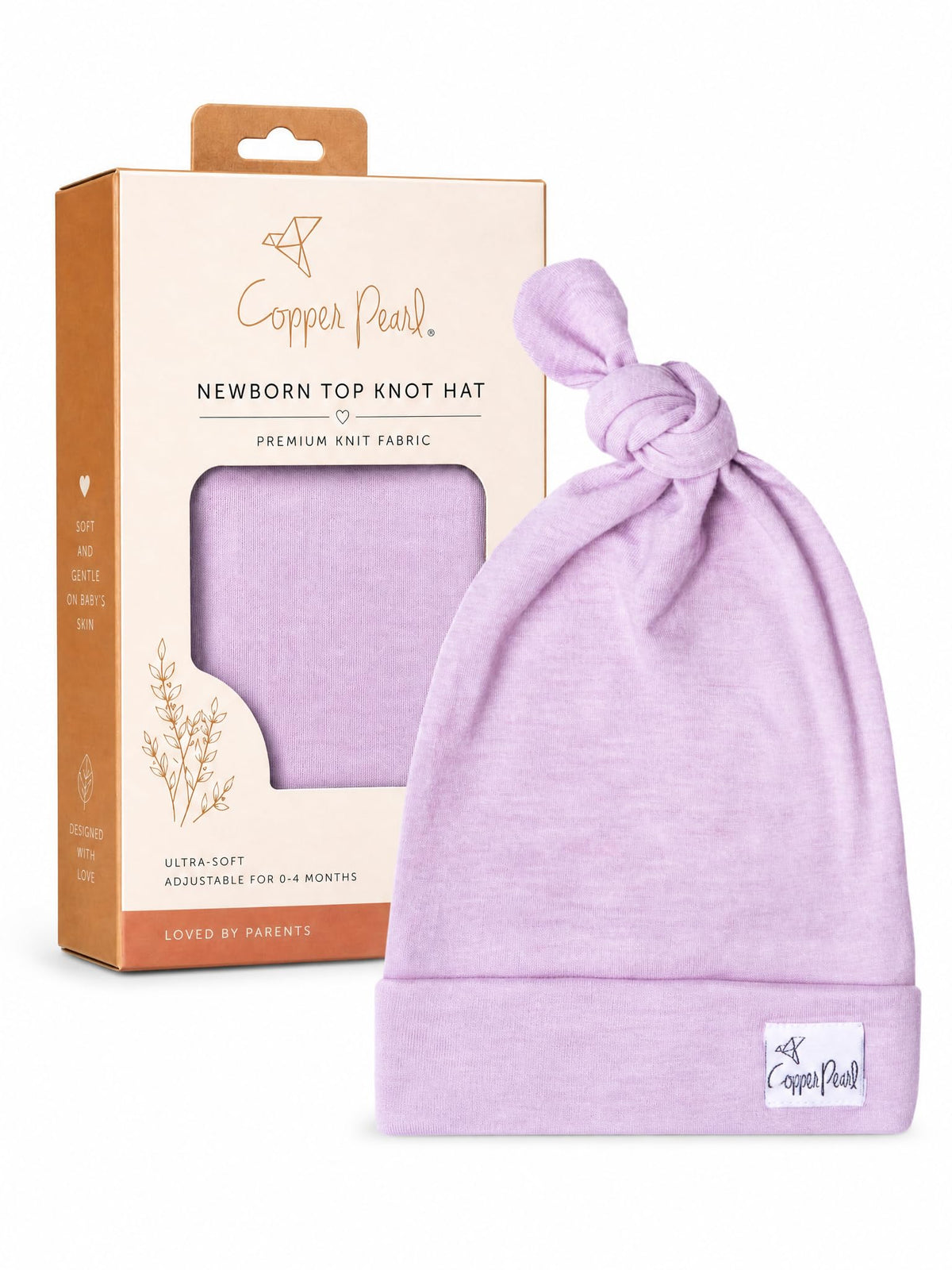 Copper Pearl Baby Beanie Hat Top Knot Stretchy Soft River 0-4mo