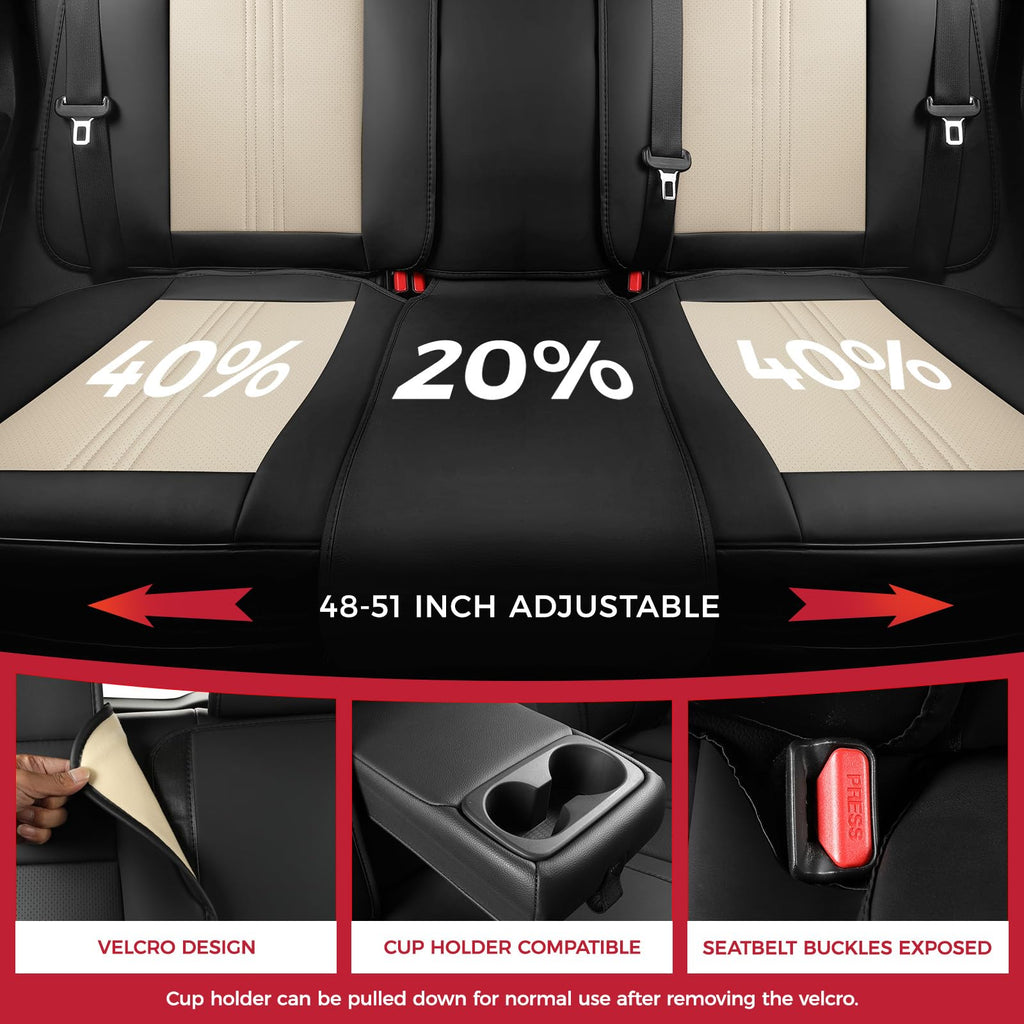 FREESOO Leather Seat Covers Full Set for Cars Trucks SUV, Beige Black