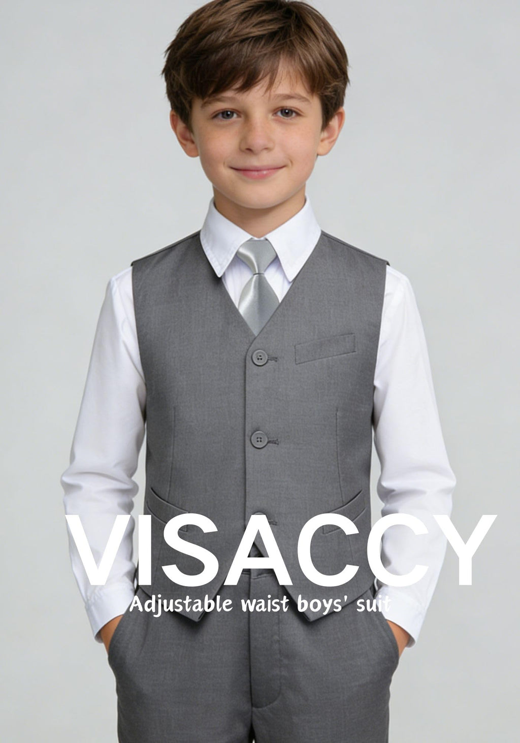 Boys Suit Size 12 Toddler Wedding Outfit Boy Dress Vest and Pants Set Gray