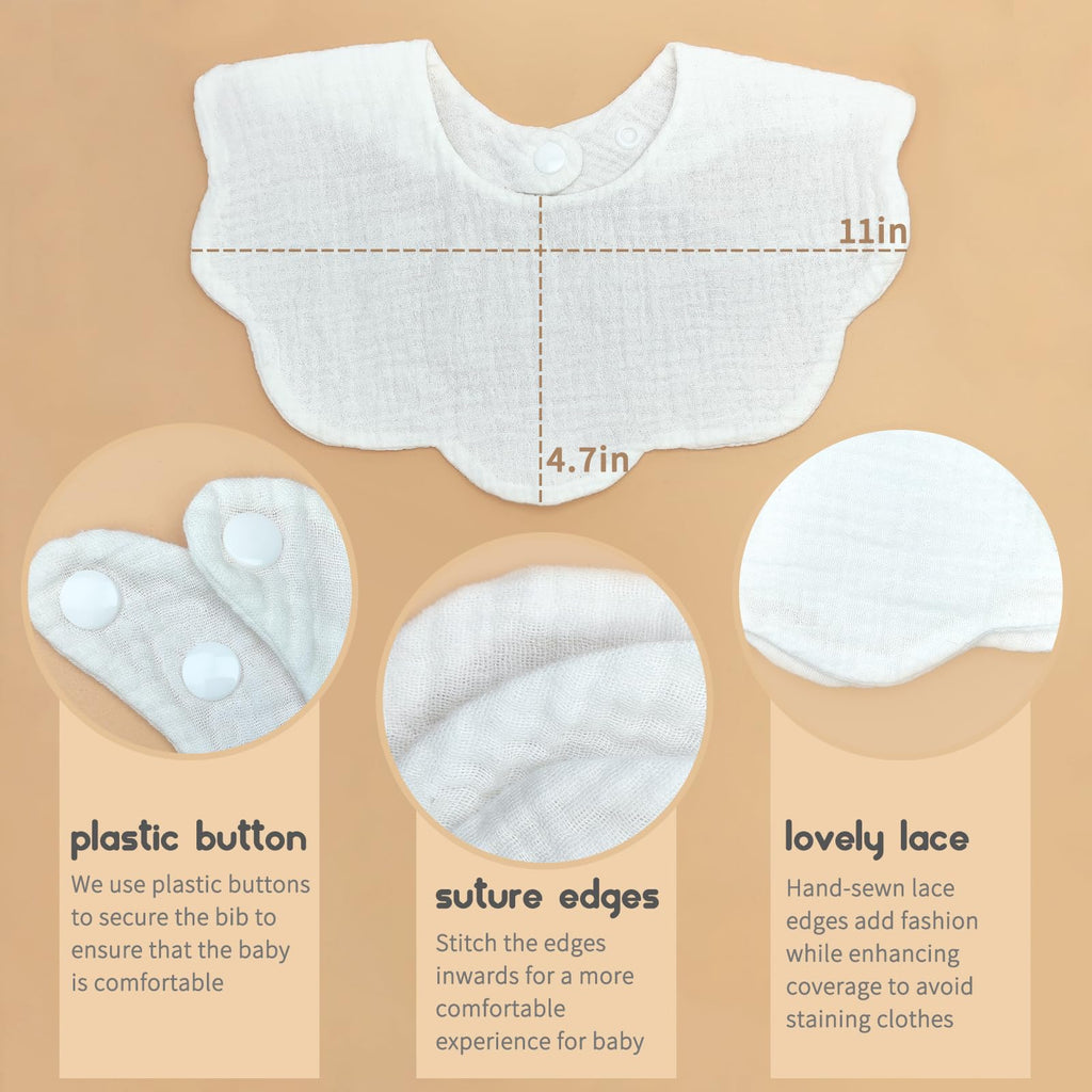 DOSMINE Organic Cotton Muslin Baby Bibs 10 Pack Absorbent Adjustable