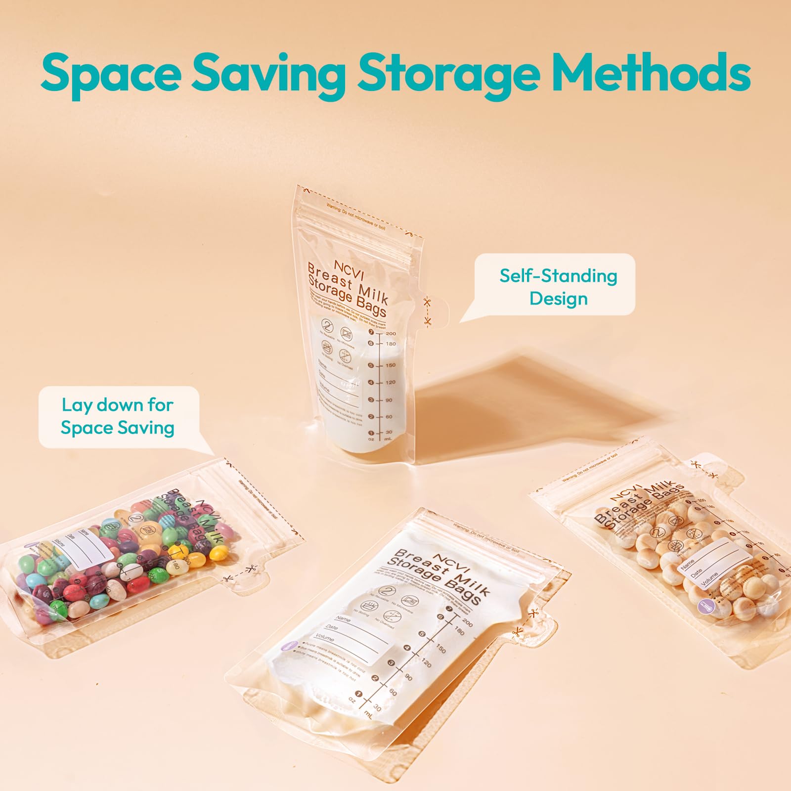 NCVI Breastmilk Storage Bags, 180 Count 7oz, Temp-Sensing, Double-Sealed