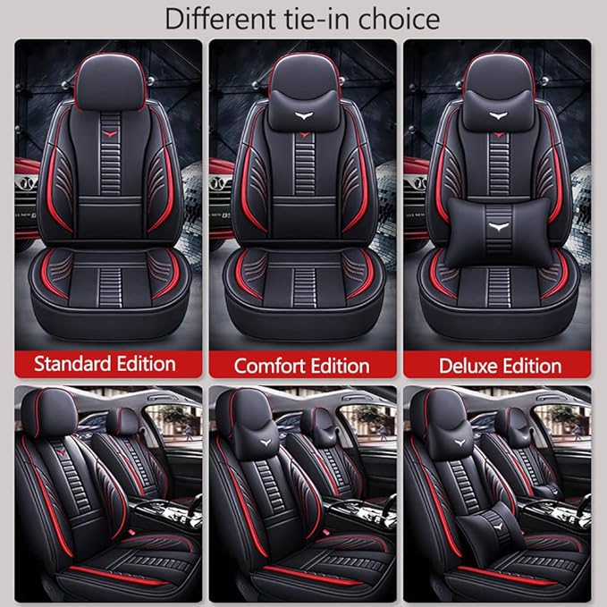 Auto Front Seat Covers fir for Suzuki 1999-2025 95% Models, 3D Front Split Bench Protection Compatible with Side Airbag Black & Red Line