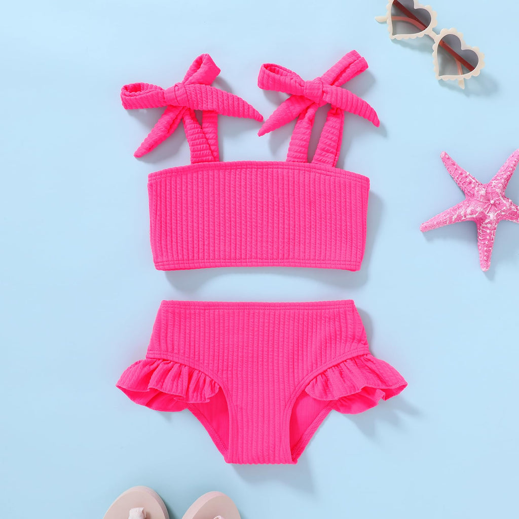 YOUNGER TREE Toddler Girls Two Pieces Swimsuit Color Block Stripe Swimwear Summer Beach Bathing Suit 18M-5T(Pink#2 4-5T)