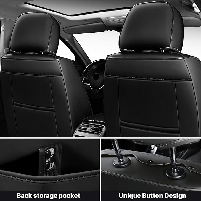 Car Seat Covers,Waterproof Faux Leather Automotive Comfortable Seat Covers Full Set for Cars SUV Truck Sedan,Universal Anti-Slip Seat Protector Breathable Seat Cover (2 Seat,Black&White)