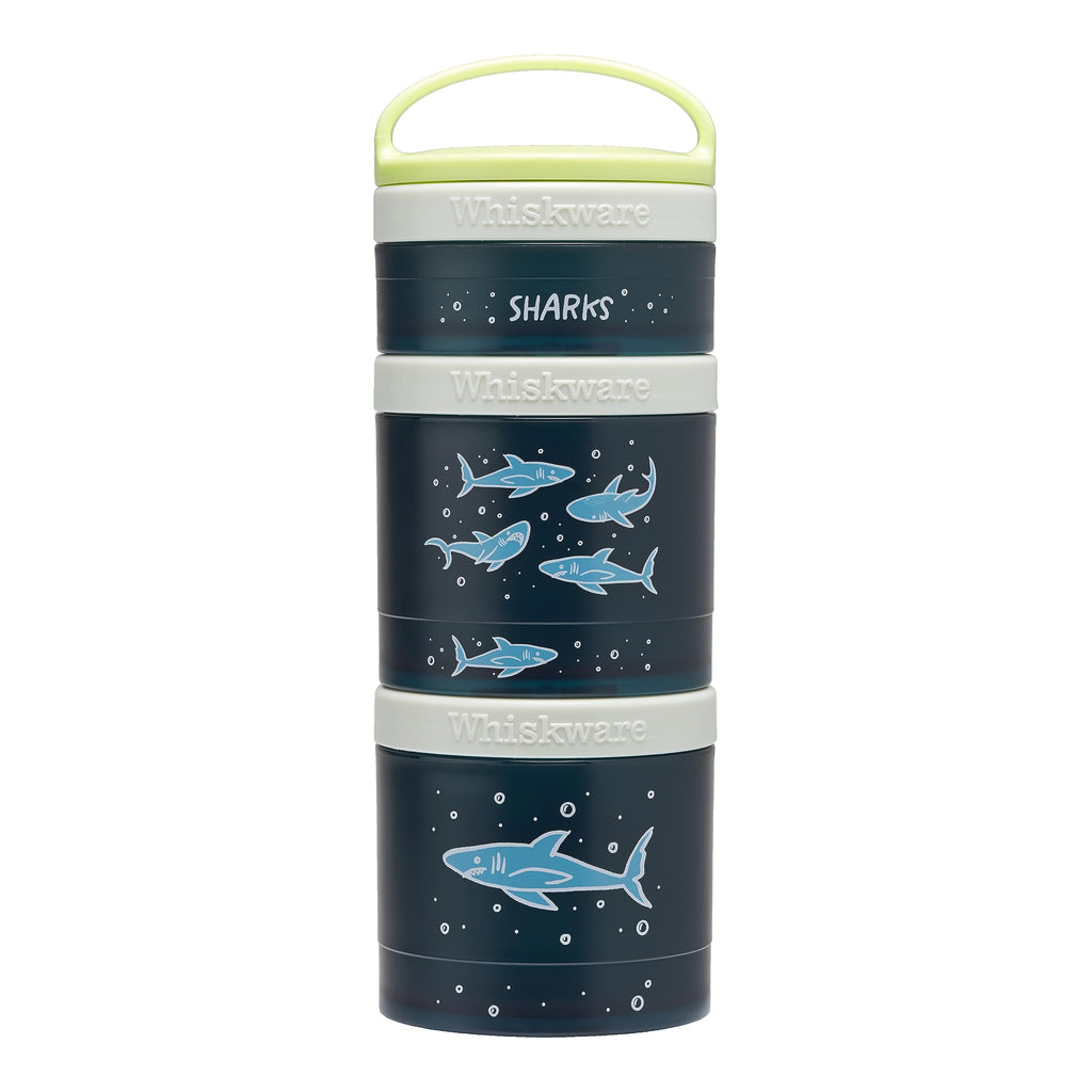 Whiskware Stackable Snack Containers for Kids and Toddlers, 3 Stackable Snack Cups for School or Travel, Sharks(Pack of 1)
