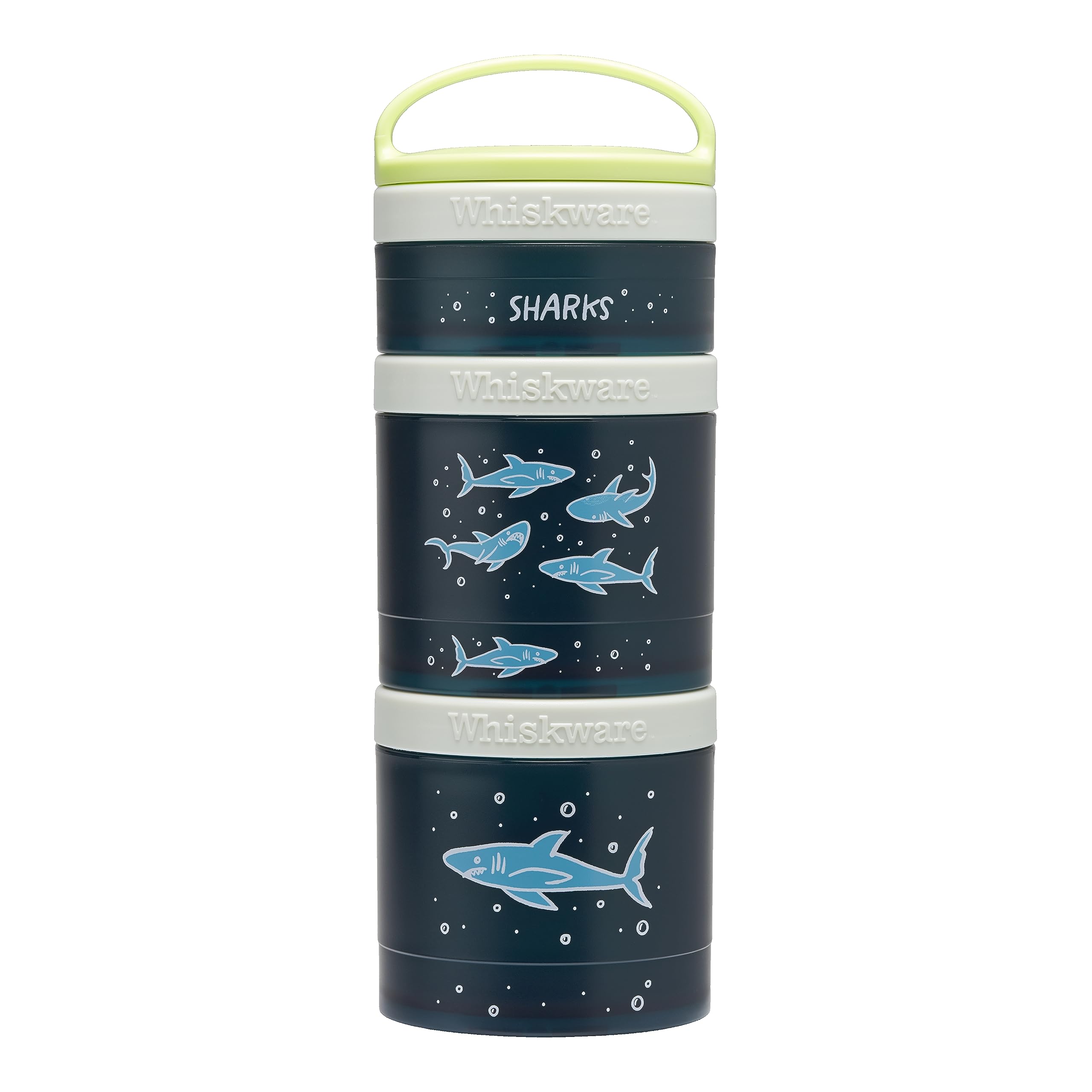 Whiskware Stackable Snack Containers for Kids and Toddlers, 3 Stackable Snack Cups for School or Travel, Sharks(Pack of 1)