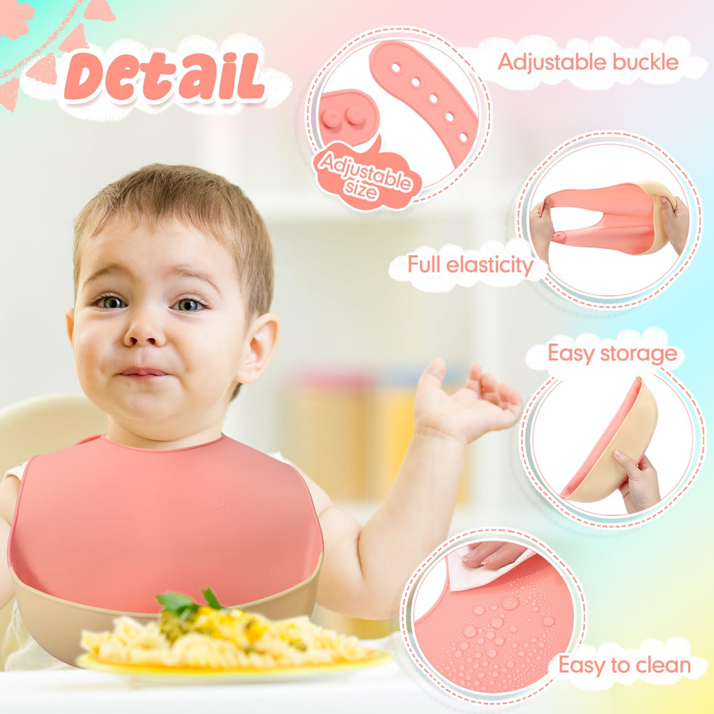 Mepase 12 Pcs Silicone Bibs Waterproof Silicone Baby Bibs Soft Adjustable Baby Feeding Unisex Baby Eating Supplies(Bright Color)
