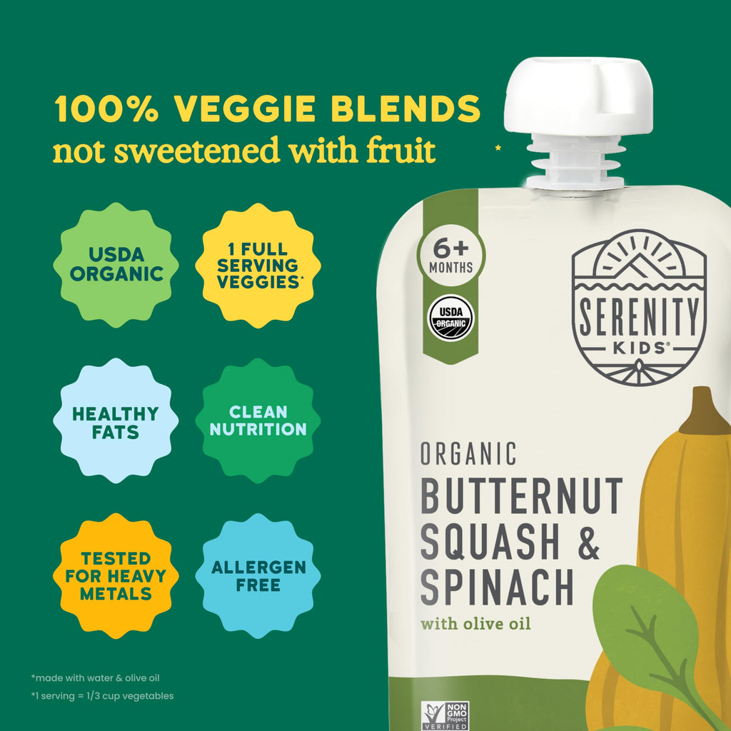 Serenity Kids 6+ Months Veggie Puree Baby Food Pouches - 3.5 Oz, Pack of 12