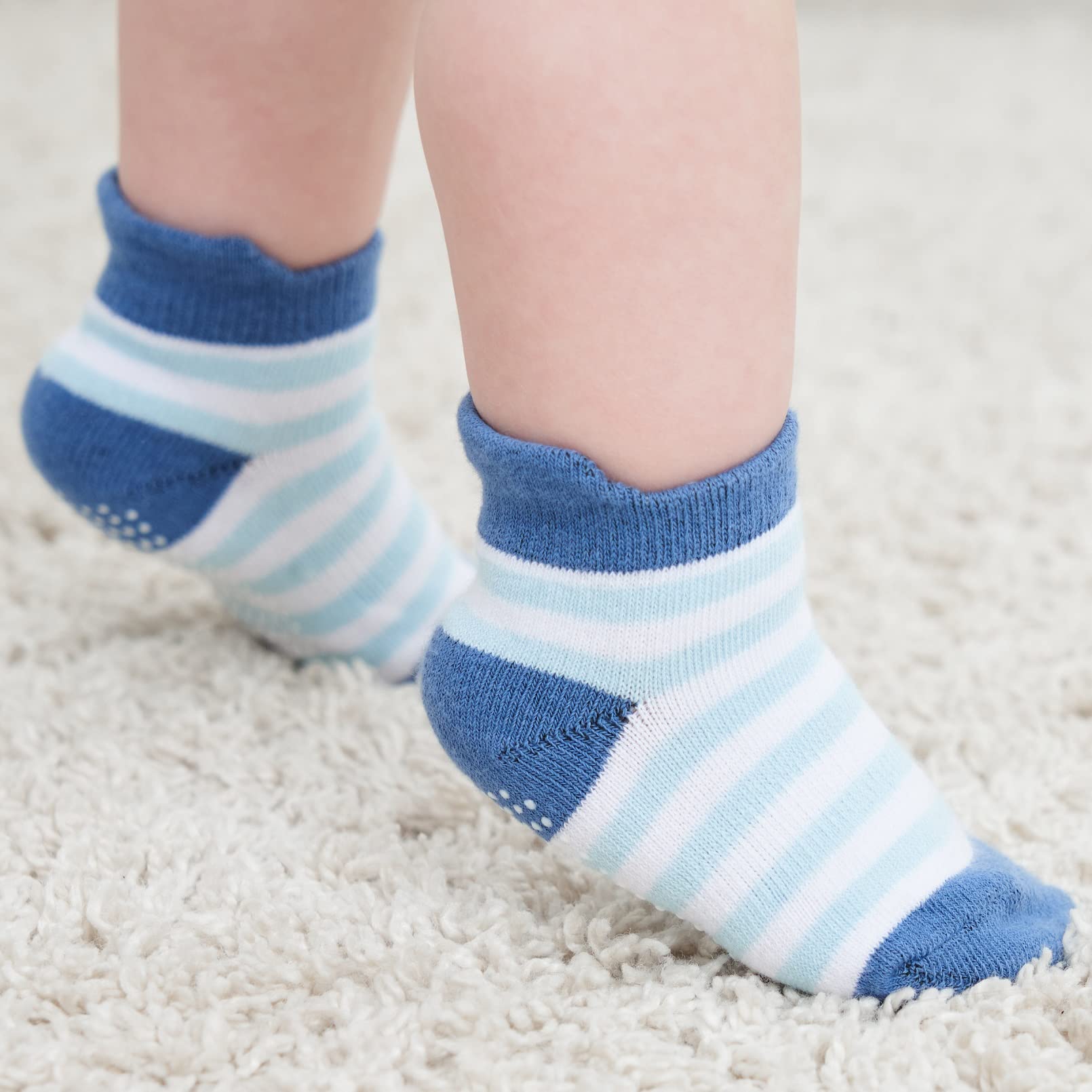 ZAPLES Baby Boys Non Slip Grip Ankle Socks with Non Skid Soles for Infants Toddlers Kids, Boy Stripes, 4-7 Years