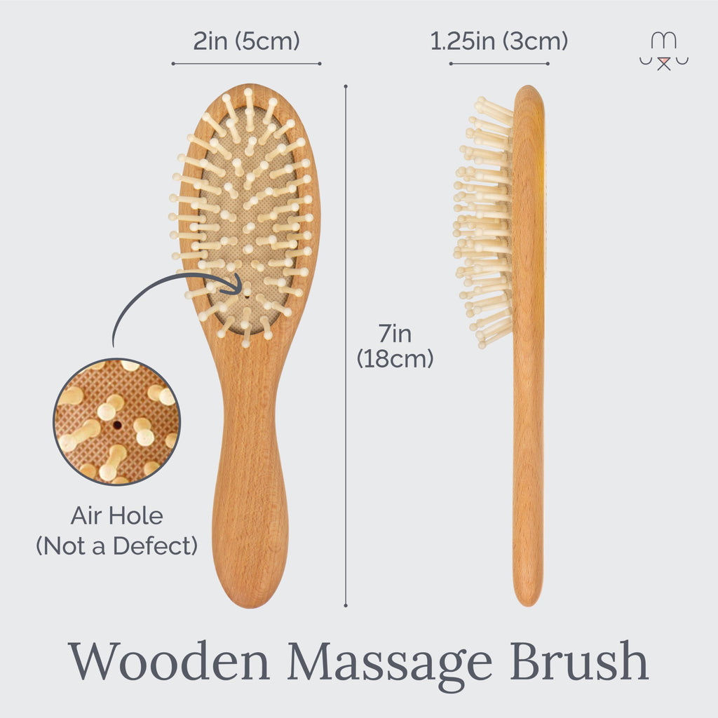 Natemia Wooden Baby Hair Brush & Comb Set - Natural Goat Hair Bristles & Soft Bristle Brush - Gentle Scalp Massage & Cradle Cap Comb - For Newborns & Toddlers, Baby Grooming Kit