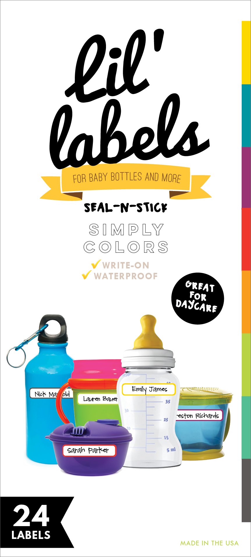 Bottle Labels, Write-On Name, Self-Laminating, Waterproof, Baby Bottle Label for Daycare, Made in The USA (Animal Friends Set of 2)