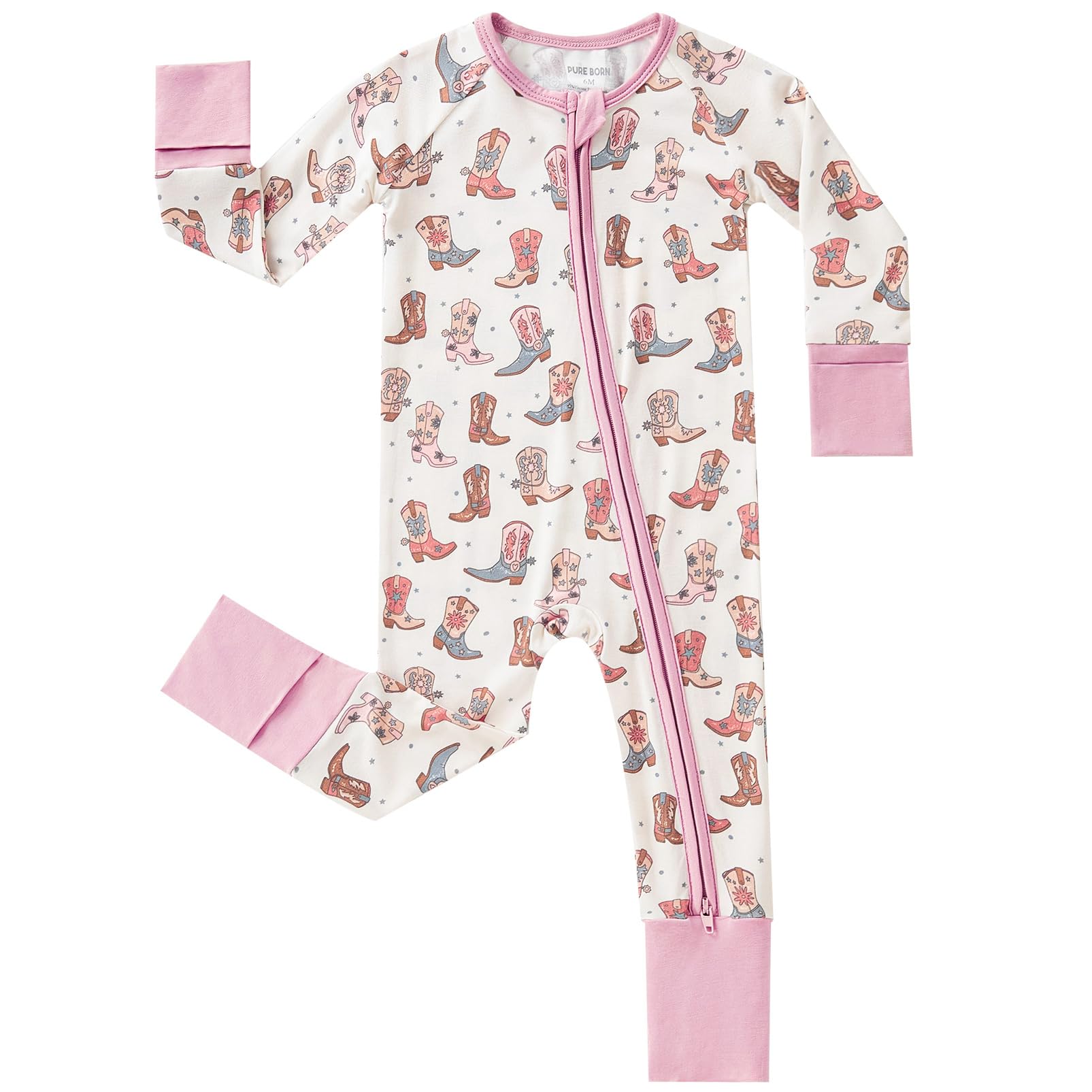 pureborn Baby Girl Sleeper Viscose from Bamboo Footies Pink Boot 18-24M