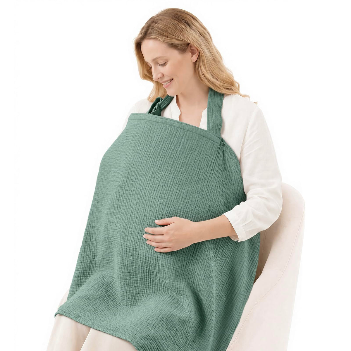 Blissful Diary Muslin Nursing Cover for Breastfeeding, Breathable Breastfeeding Cover up with Arch Neckline for Women, Nursing Apron (Agreeable Gray)