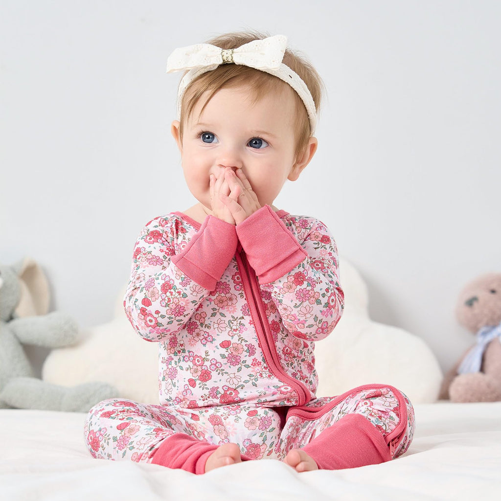 pureborn Baby Girl Sleeper Viscose from Bamboo Footies Pink Floral 3-6M