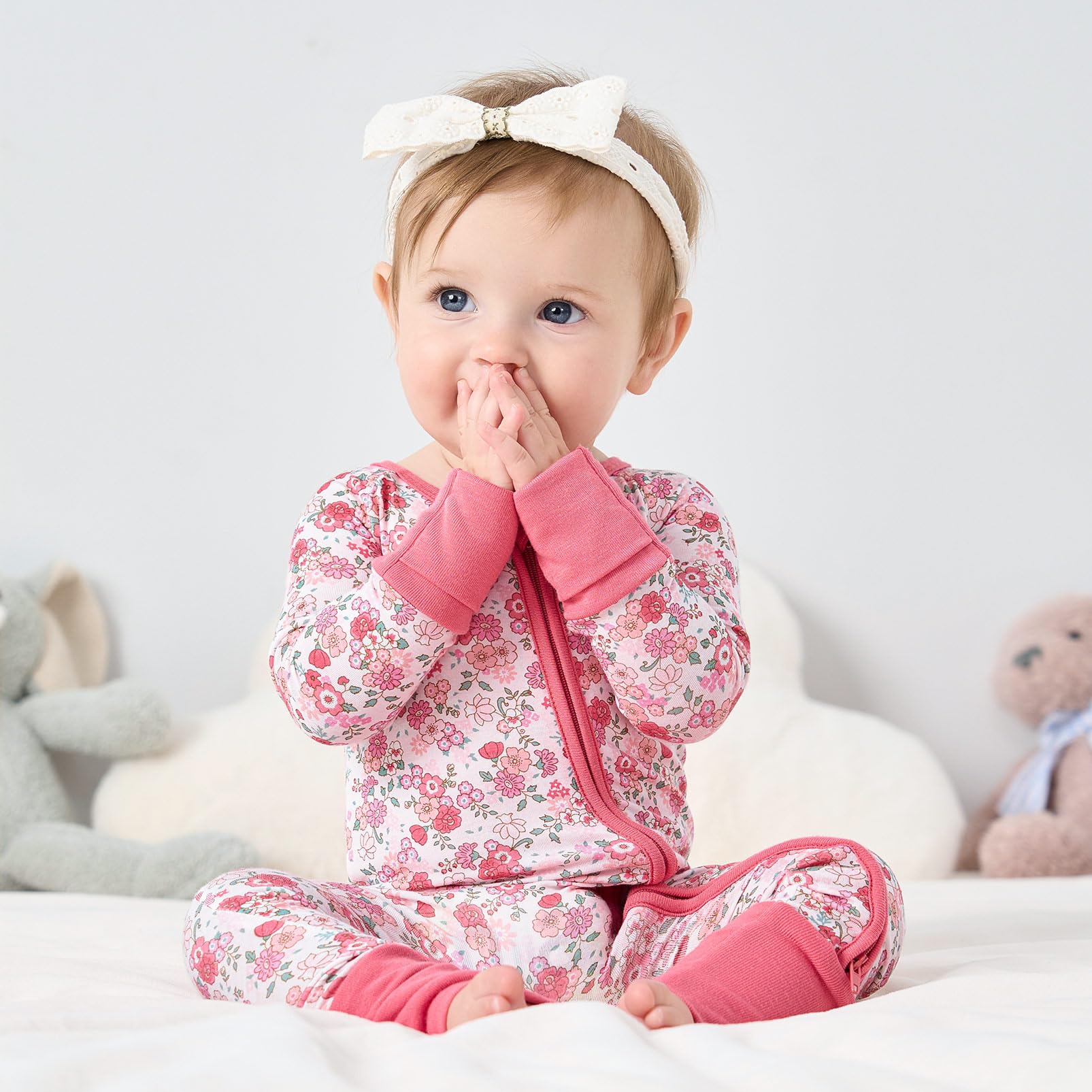 pureborn Baby Girl Sleeper Viscose from Bamboo Footies Pink Floral 3-6M