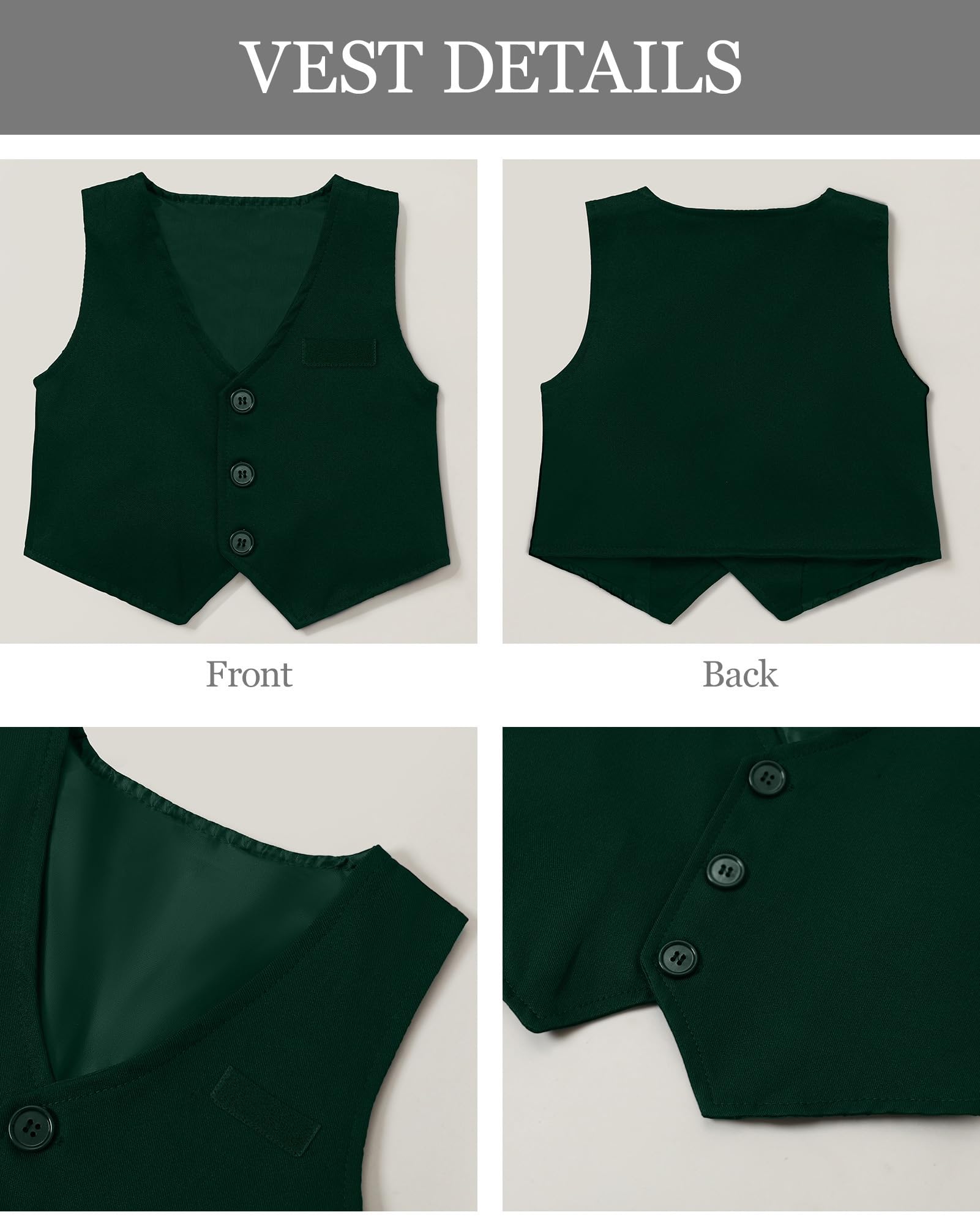 mikiumkee Baby Boy Suit Gentleman Clothes Wedding Outfits Formal Jumpsuit Long Sleeve Romper+Vest Green 18-24 Months