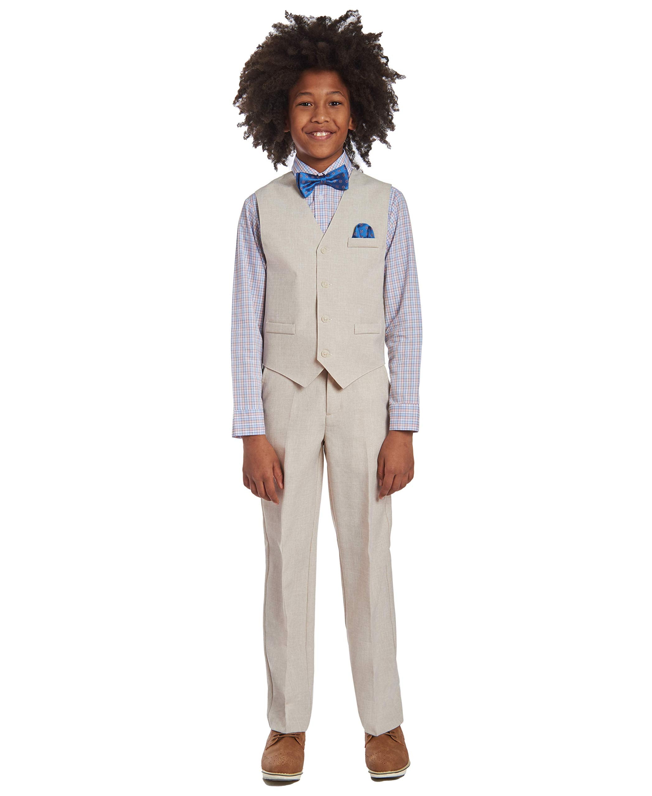 Nautica Boys' 4-Piece Vest Set with Dress Shirt, Bow Tie, Vest, and Pants, Silver Birch, 4