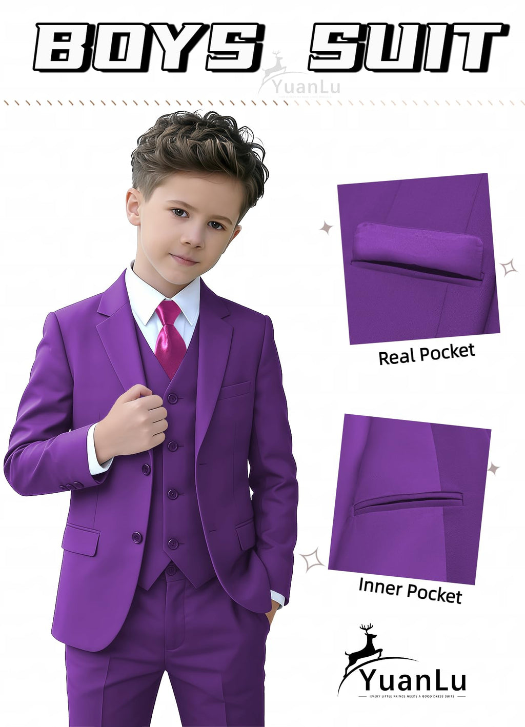 Kids Purple Tuxedo 3T Suits for Boys Toddler Easter Dress Outfit