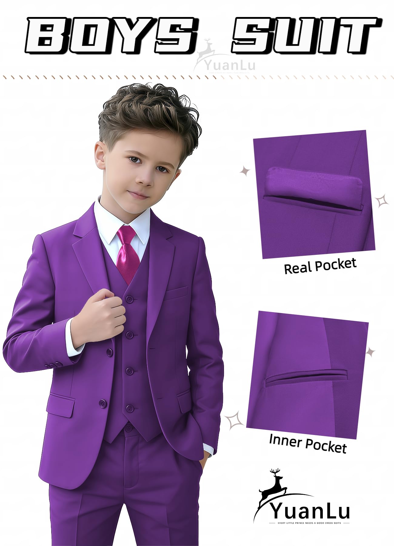 Kids Purple Tuxedo 3T Suits for Boys Toddler Easter Dress Outfit