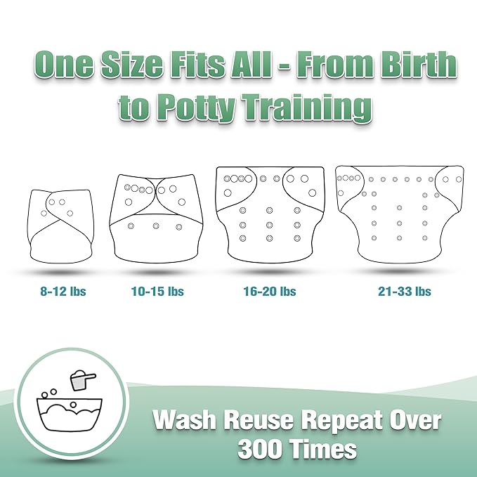wegreeco Cloth Diapers 6 Pack with 6 Inserts & 1 Wet Bag, Washable Cloth Diapers for Babies, One Size Adjustable Reusable (Checkerboard)