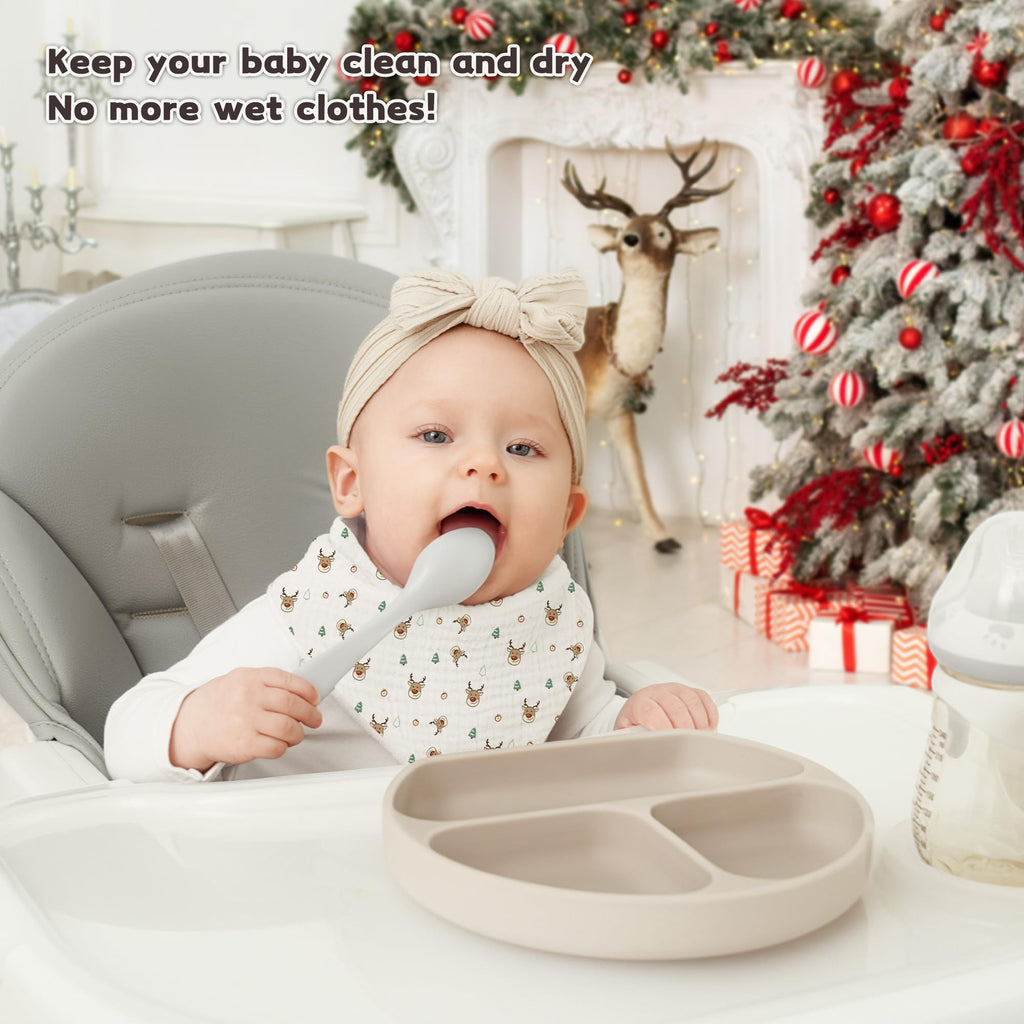 Susurration Muslin Baby Drool Bibs 6Pack Soft Triangular Adjustable Baby Bandana Bibs for Unisex Girls & Boys (Merry Christmas)