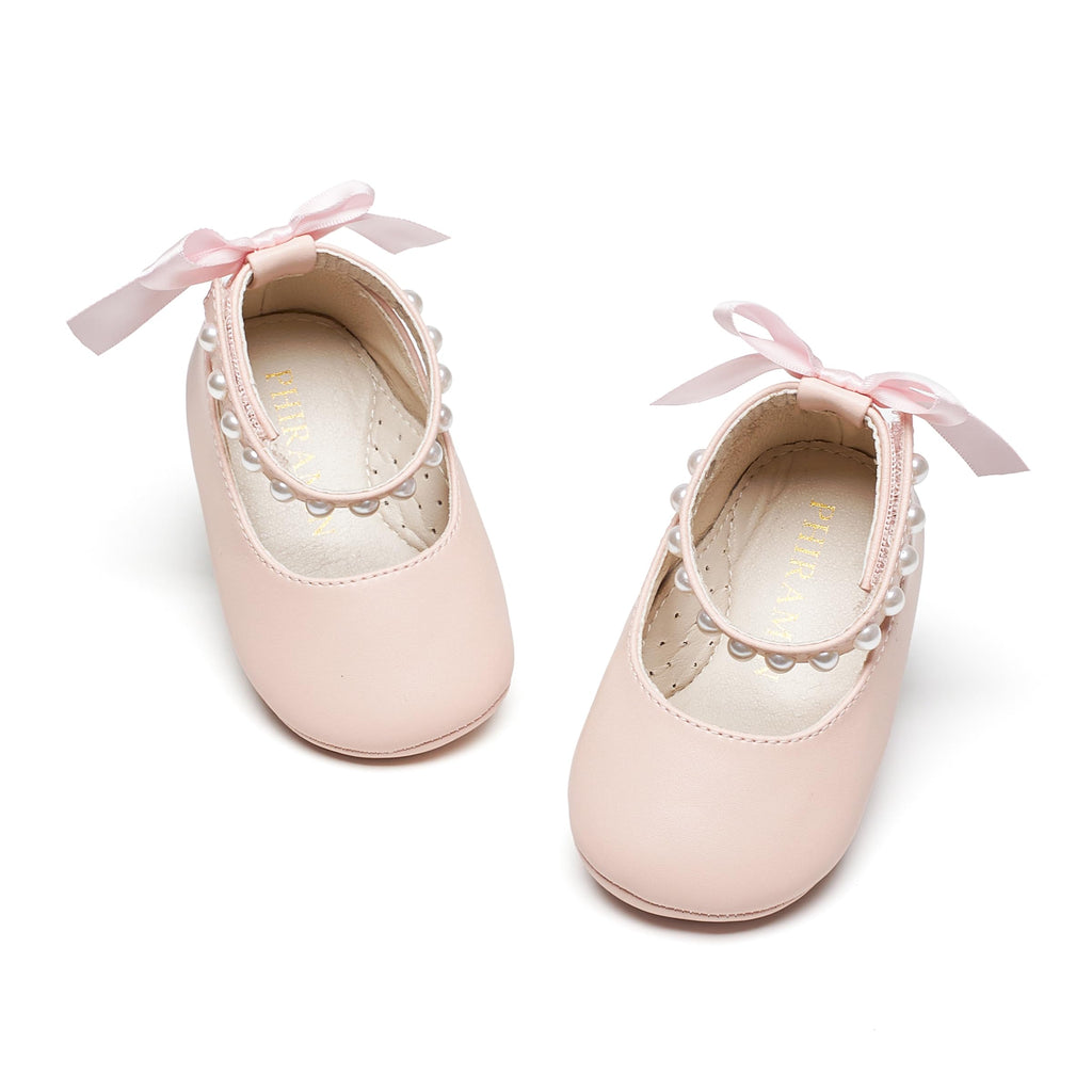 PHIRAMIN Baby Girls Pink Mary Jane Flats - Infant 9-12 Months Walking Shoes Soft Rubber Sole Princess Wedding