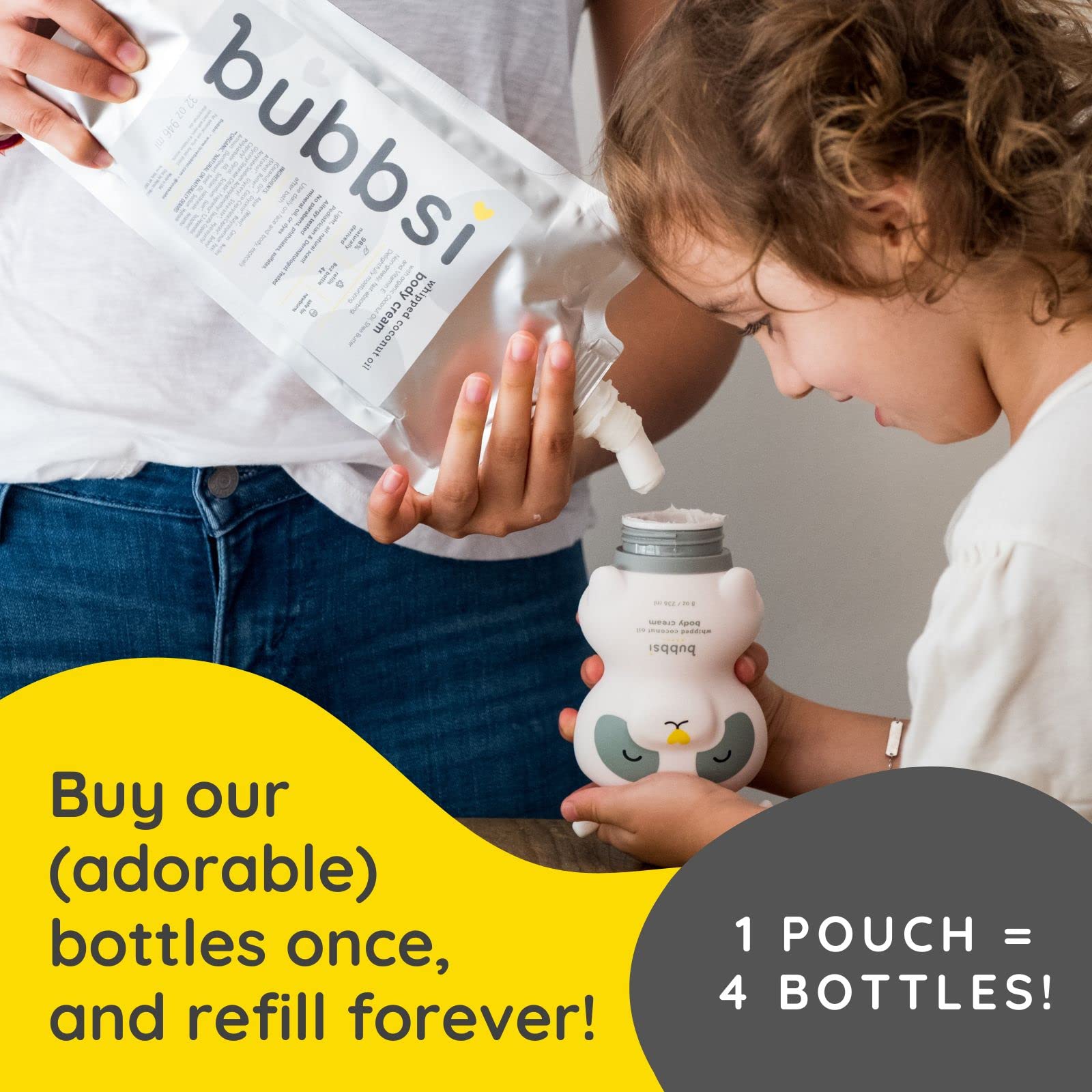 Bubbsi Newborn Baby Body Lotion - Deeply Moisturizing Whipped Organic Coconut Oil for Baby Skin, Vegan Toddler Moisturizer with Shea Butter, Vitamin E, Natural Scent (Refillable, 8oz)